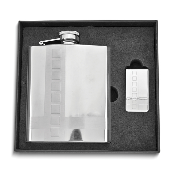 8 ounce Stainless Steel Geometric Design Flask & Men's Gifts Money Clip Gift Set